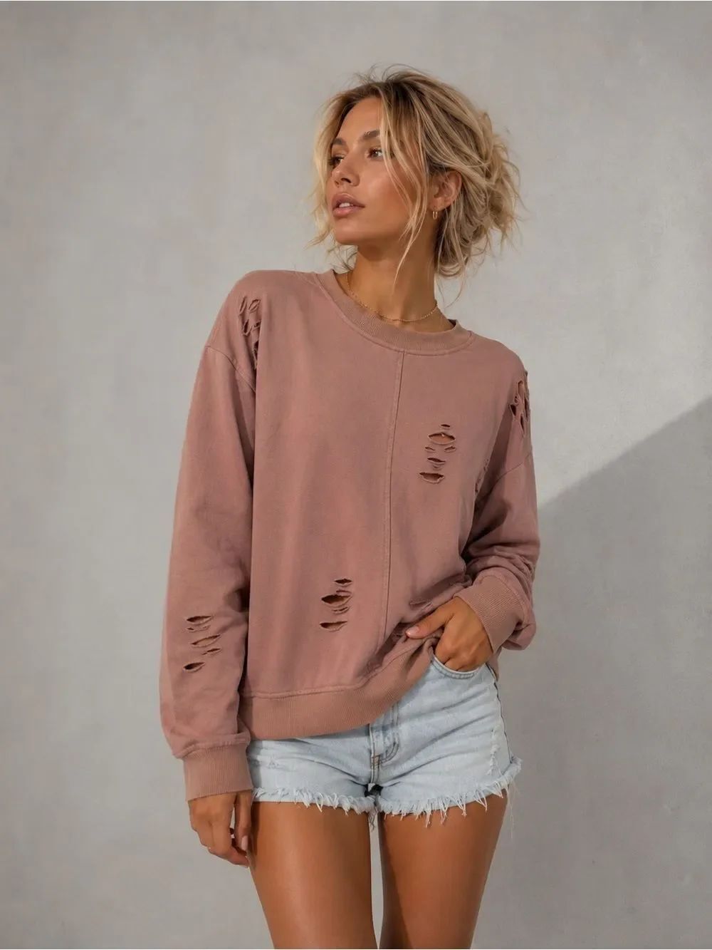 Syd & Stone Distressed Brown Pullover Sweatshirt